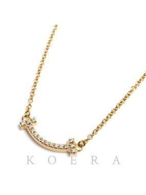 Tiffany & Co 18K Yellow Gold T Smile Mini Necklace Diamond 41/46